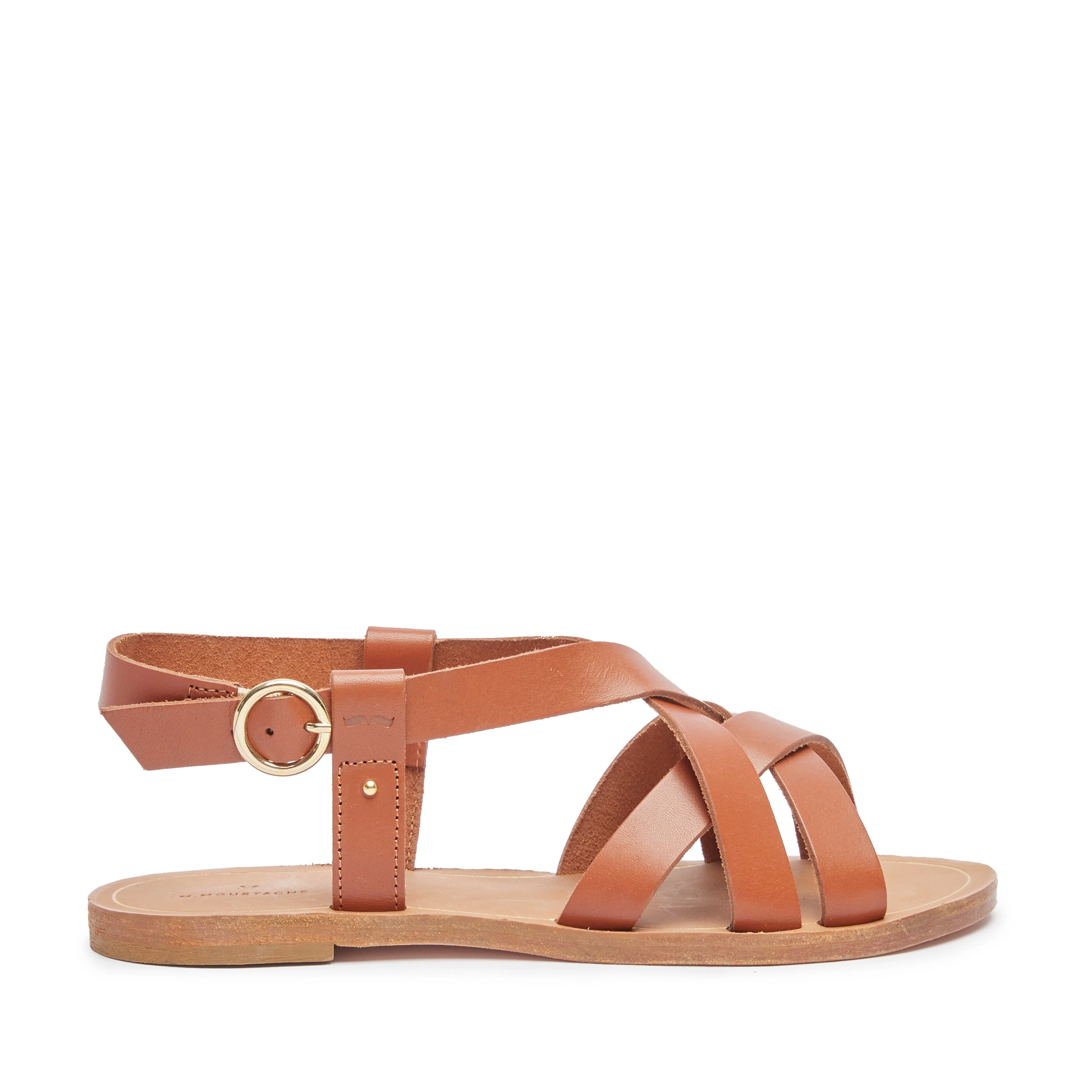 LISA - Sandales plates lisa - cuir camel | Marron