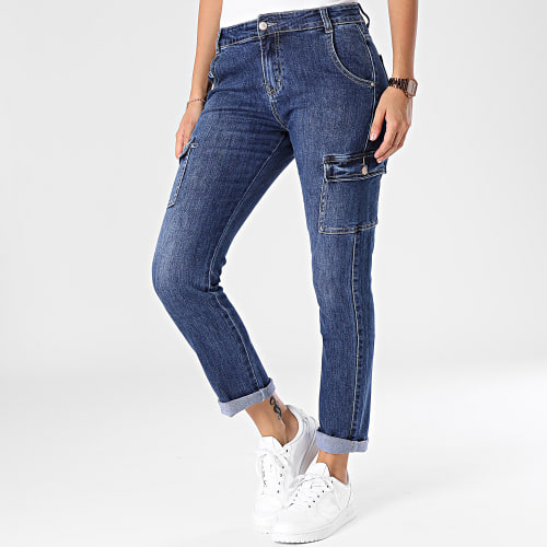 Pantalon Cargo Jean Femme Bleu Denim