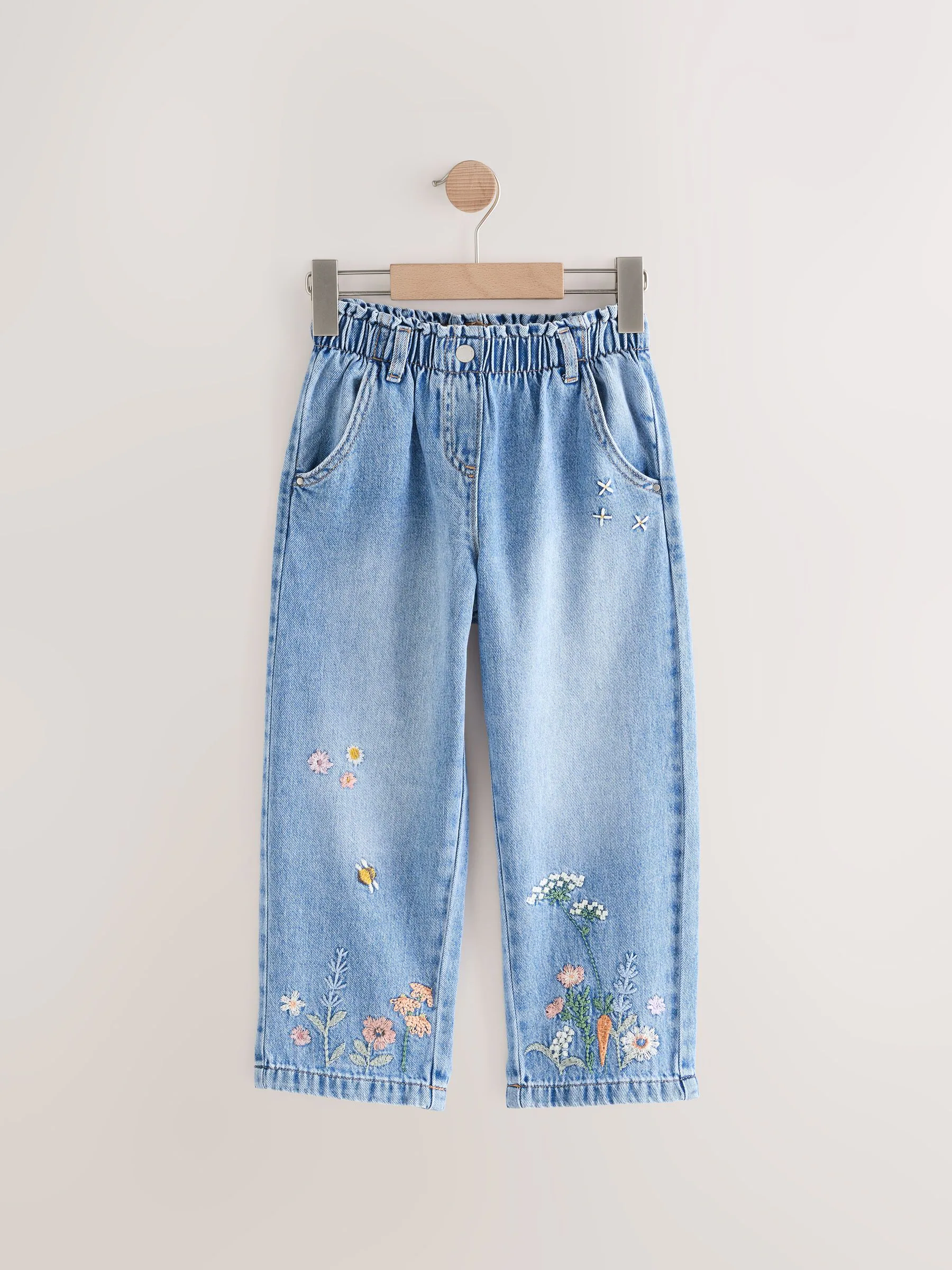 Denim - Jeans met toelopende pijpen en geborduurde bloemenprint (3mnd-7jr)