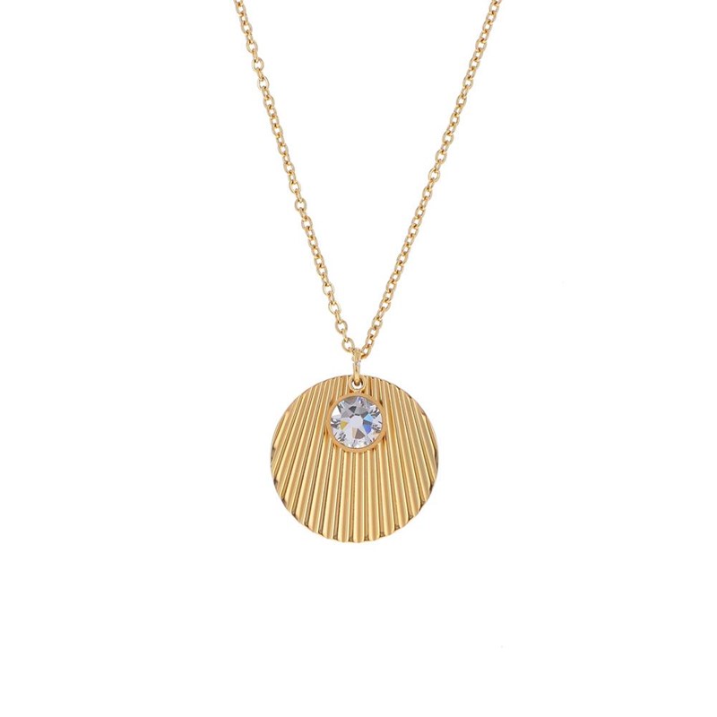 Collier 3 rangs en acier doré pendentif rainure orné d'une pierre Crystal Swarovski avec chaînette réglable