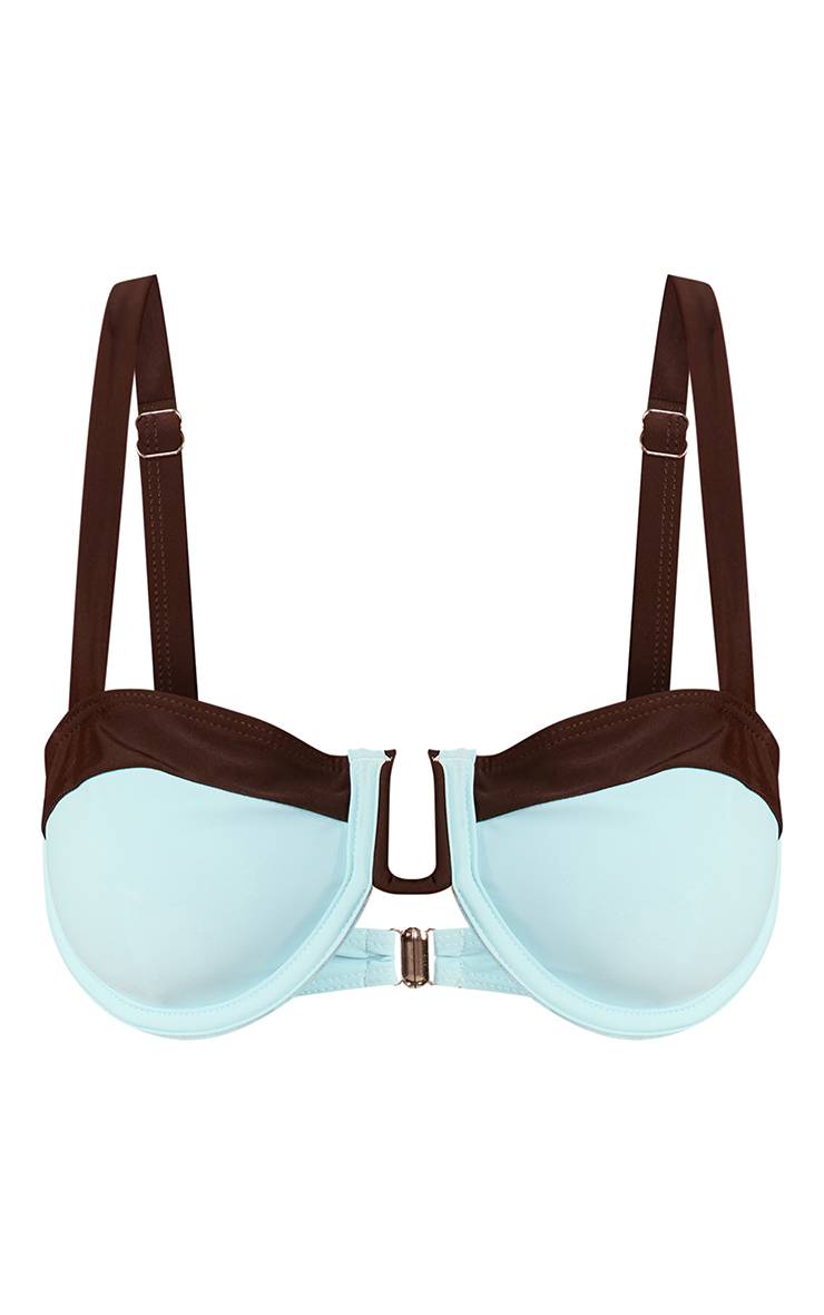 Bleu Clair Haut De Bikini À Armatures Avec Barre En U Contrastée