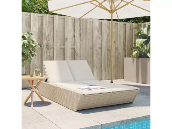 Chaise longue double avec coussins beige résine tressée