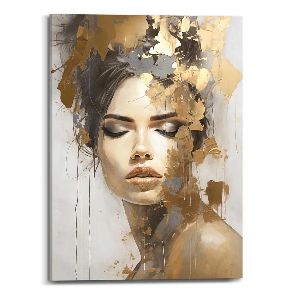 Schilderij Gouden vrouw - 70x50cm - Goudkleurig