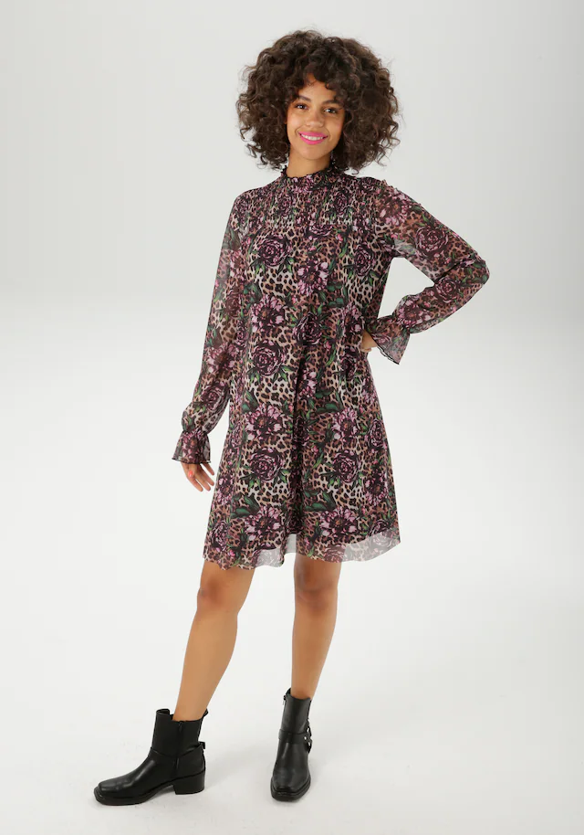 Aniston CASUAL Blusenkleid mit fantasievollem Leo- und Blumenmuster bedruckt - NEUE KOLLEKTION