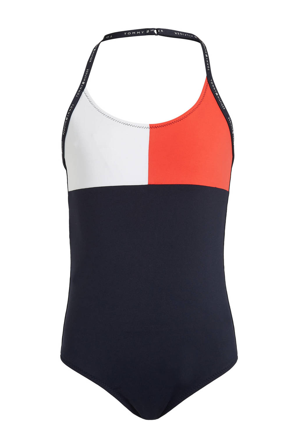 halter badpak donkerblauw/wit/rood