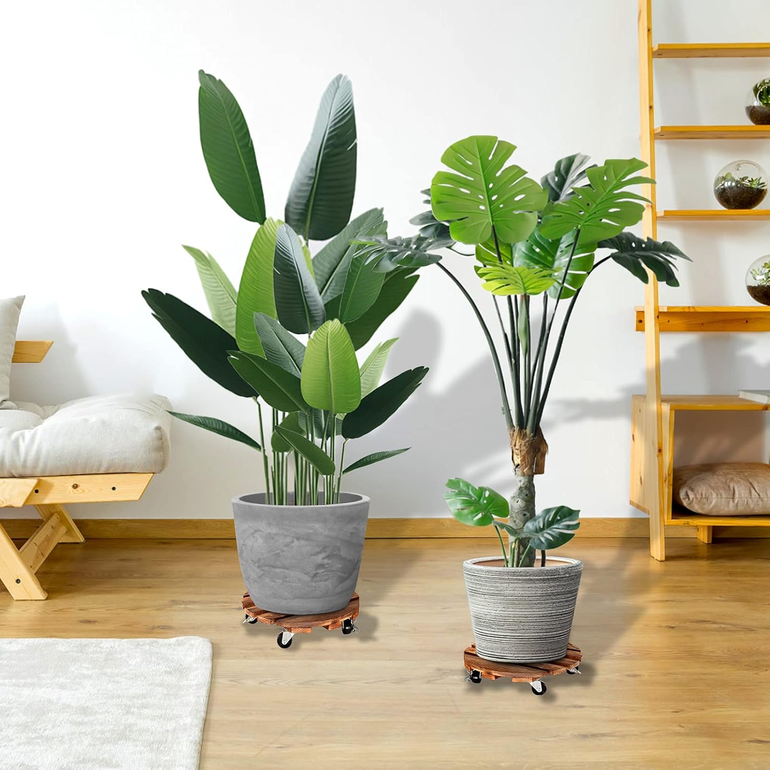 (Ø30cm) Holz Blumentopf Rollen Pflanzen Deko Transport Untersetzer mit 4 Rädern - Braun