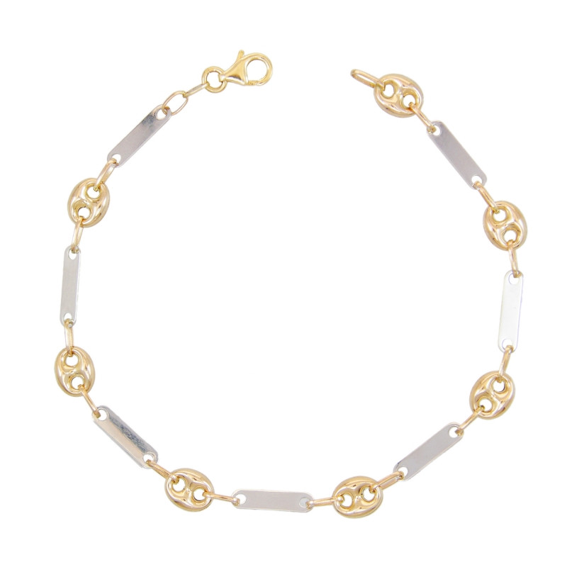 Bracelet Homme Grain de Café Or Bicolore Jaune et Blanc