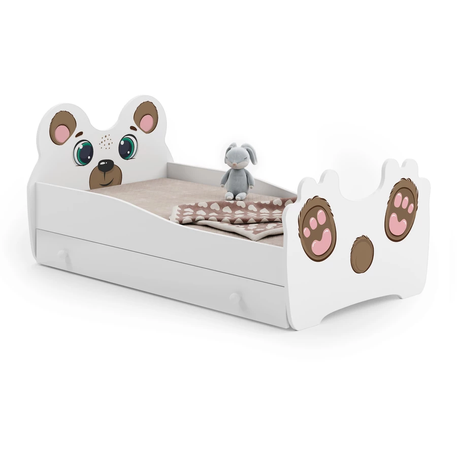 Kids Collective Kinderbett Jugendbett 80x160 cm mit Matratze, Schublade und Lattenrost, MDF-Holz weiß - Katzenmotiv