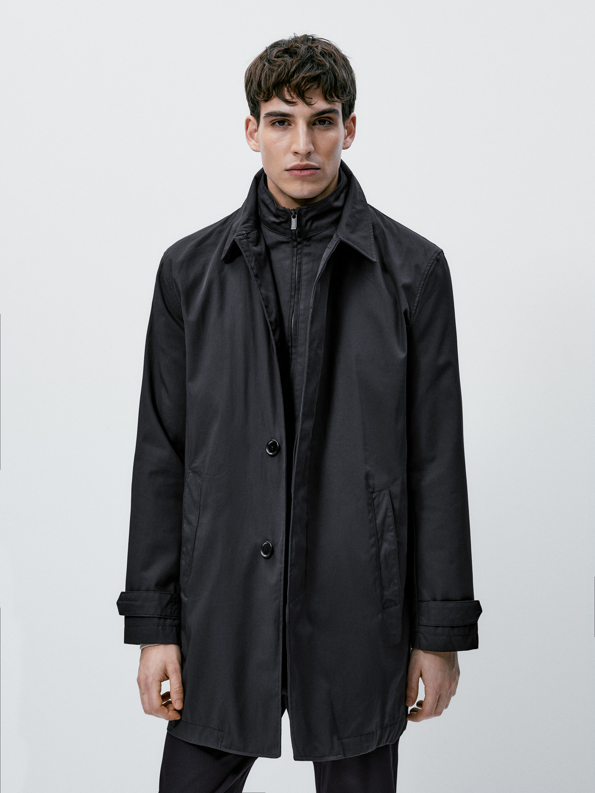 Trench coat de algodão com forro removível - AZUL MARINHO