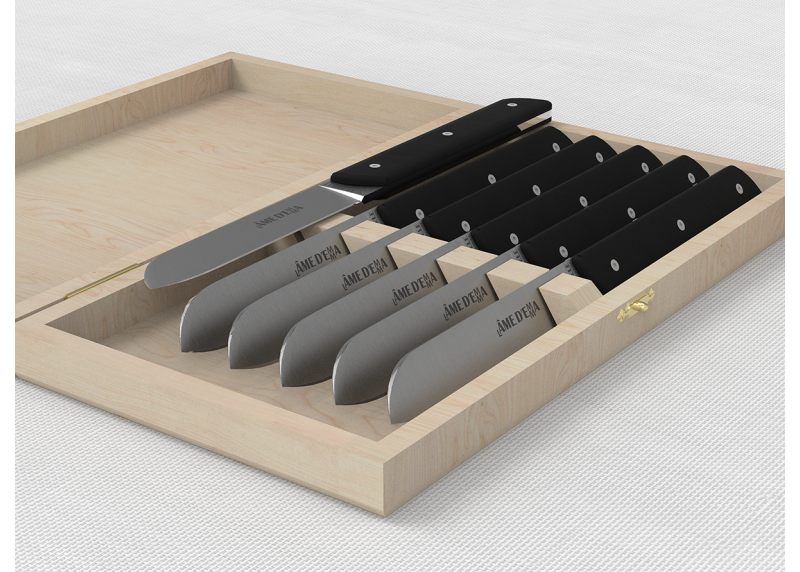 Service de 6 couteaux de table avec un manche en bois d'ébène et lame en acier inoxydable