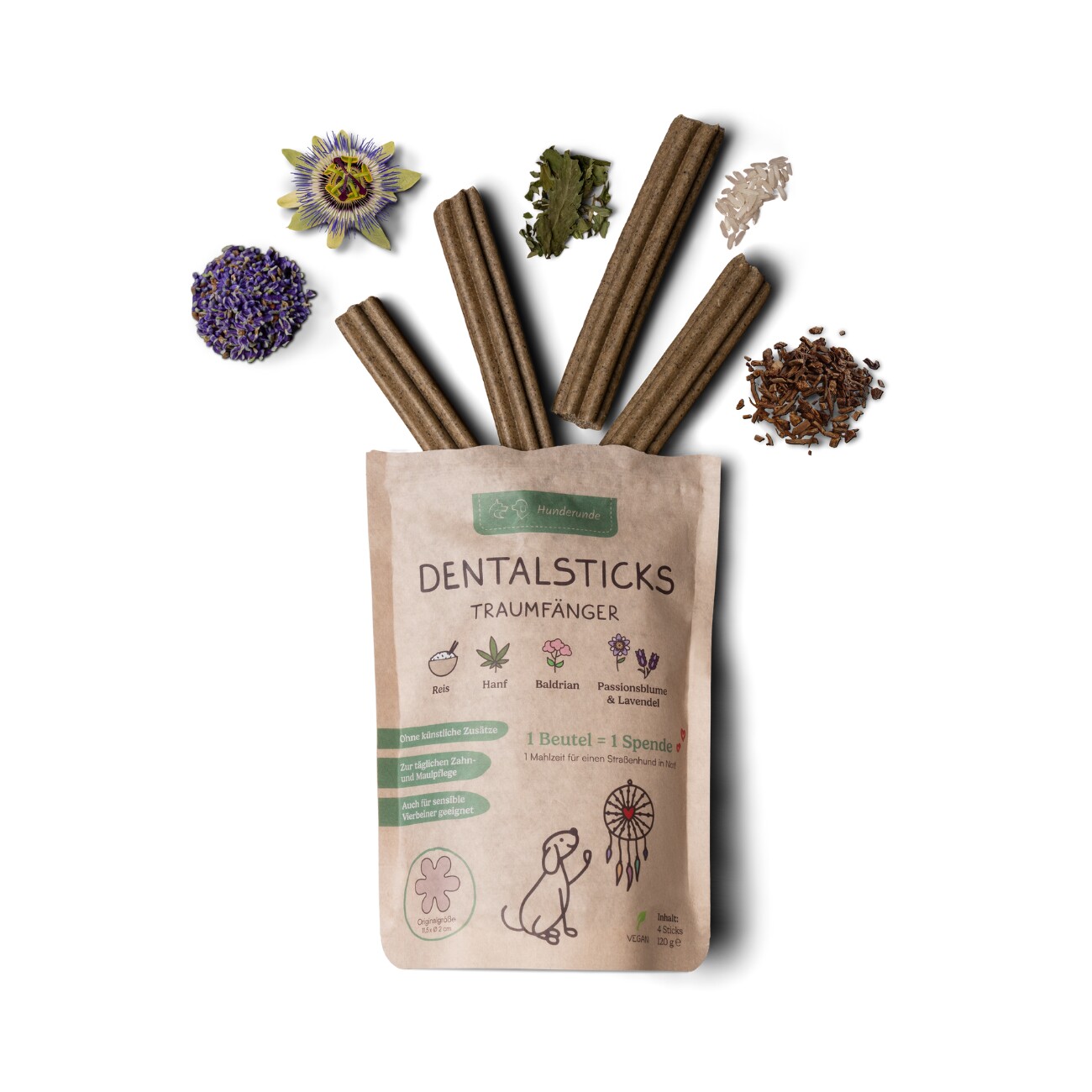 Hunderunde Traumfänger Dental Sticks – vegane Zahnpflege 360 g