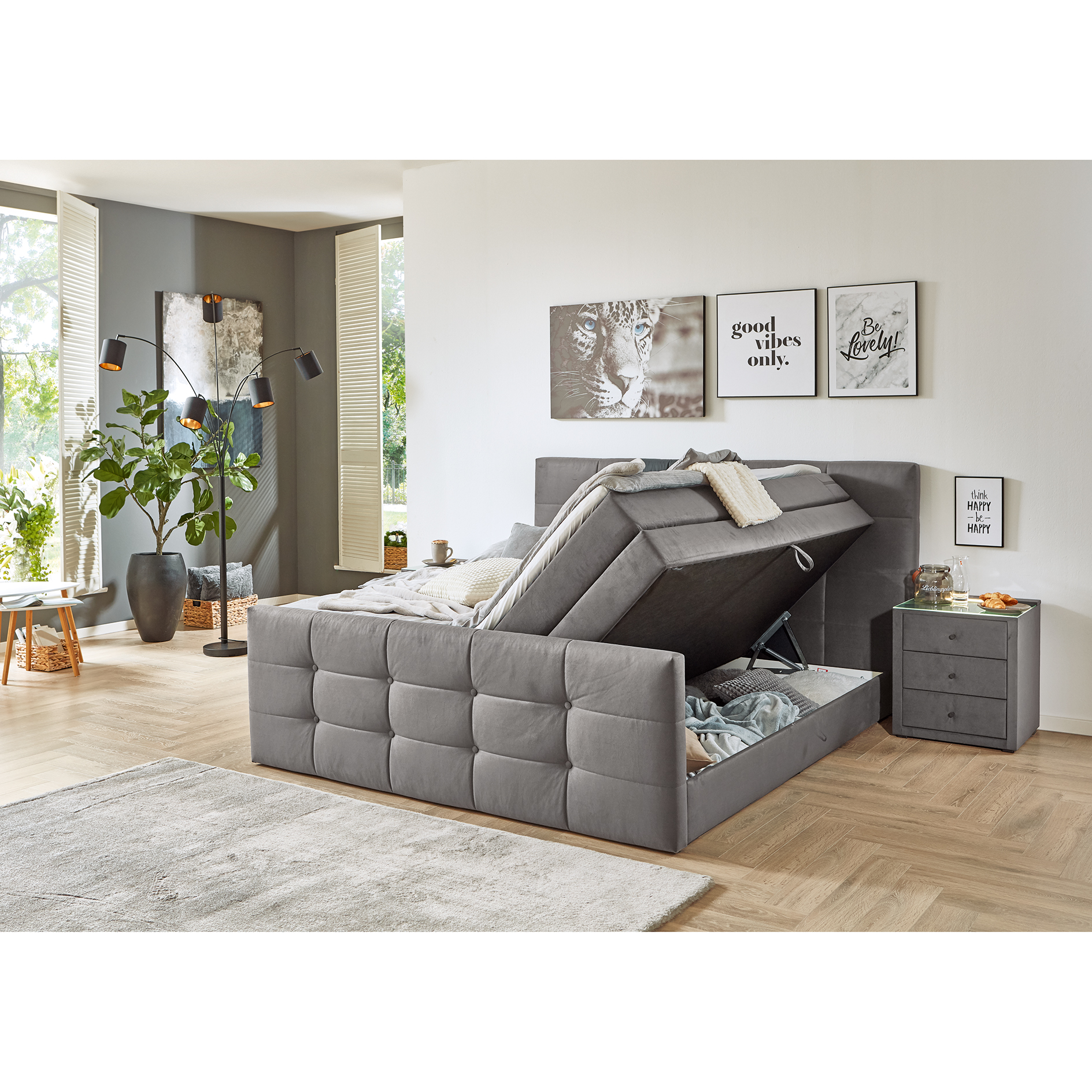 Boxspringbett - silbergrau - 180x200 cm - inklusive Topper