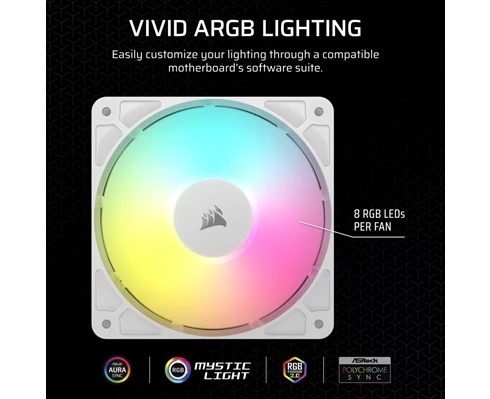 Corsair RS120 ARGB White, 120mm ARGB Fan, Single Pack