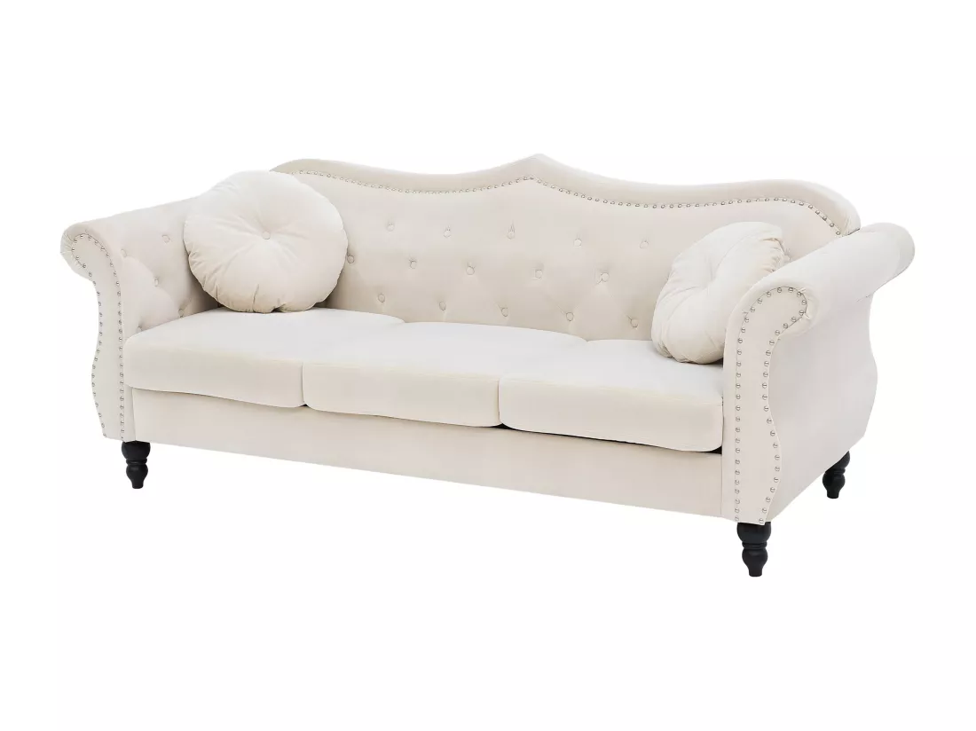Canapé Chesterfield 3 places en velours beige SKIEN