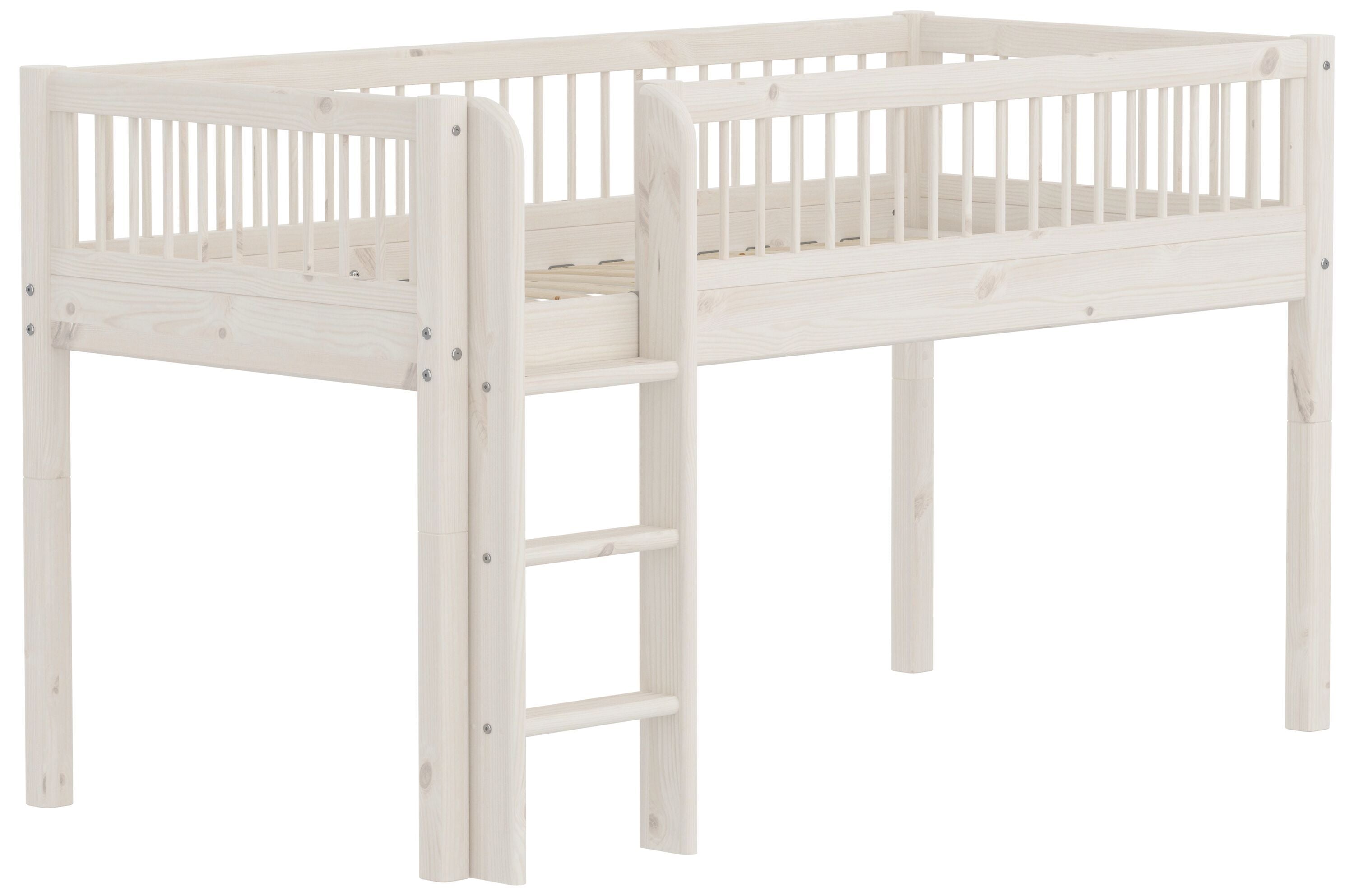 Flexa CLASSIC Leiter gerade Halbhochbett inkl. Pfosten - White Wash / B: 110.0 cm x T: 210.0 cm x H: 120.0 cm