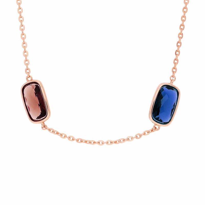 Collier Rose Petits Galets Cristal Marine Et Prune