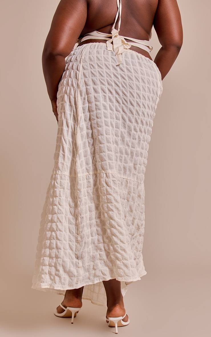 Crème Jupe Longue Froncée Texturée Grande Taille Coordonnée