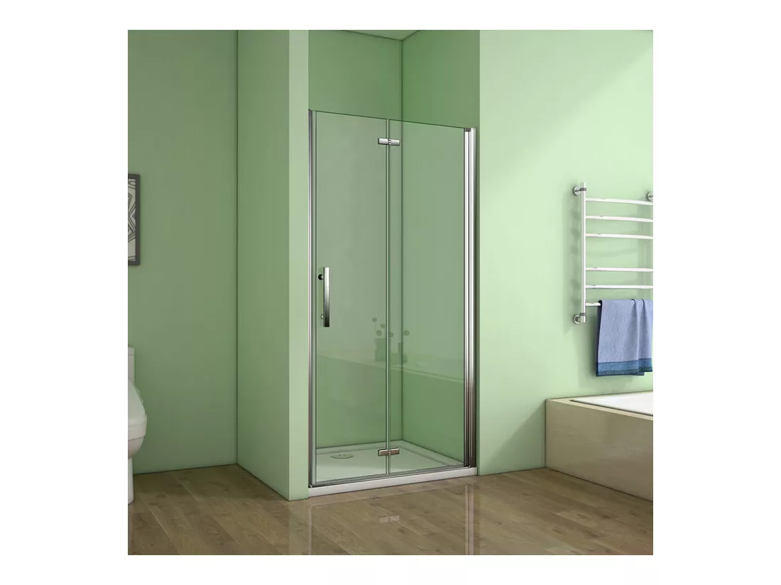 Porte de douche pivotante et pliante porte de douche 76x195cm en 6mm verre trempé anticalcaire
