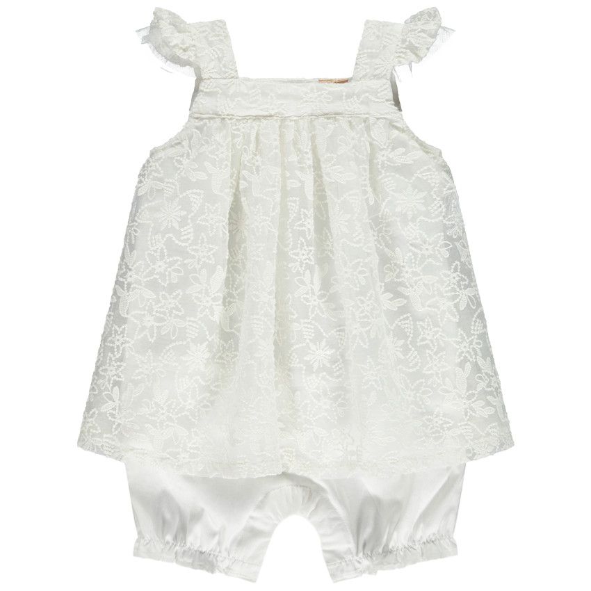 Combinaison de cérémonie brodée effet 2 en 1 pour bébé fille - Ecru