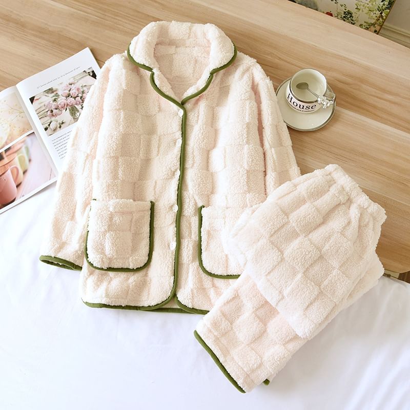 Dogini - Koppel bijpassende geruite fleece pyjamaset