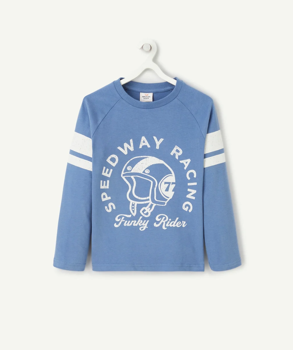 t-shirt manches longues garçon en coton bio bleu thème racing