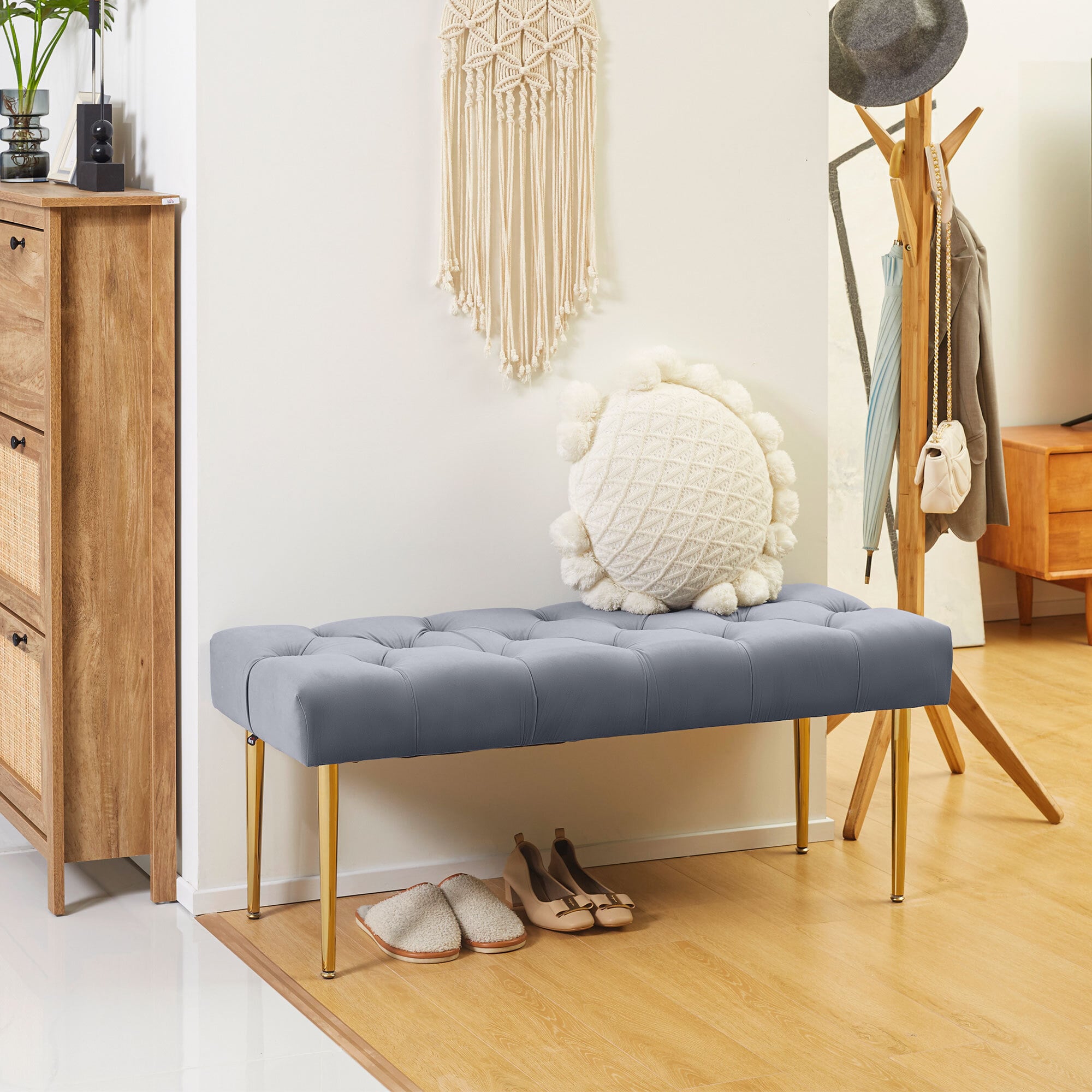 HOMCOM Sitzbank mit Metallfüßen grau 115L x 46B x 49H cm