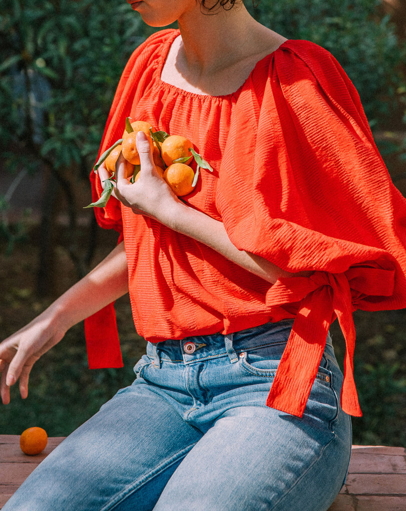Derhy Blouse Ralenti texturée manches bouffantes rouge