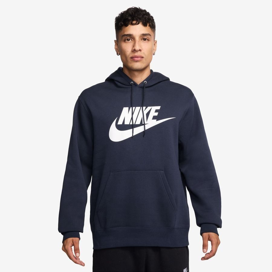 Nike Sweat à Capuche Club Pullover Fleece - Bleu Foncé/Blanc