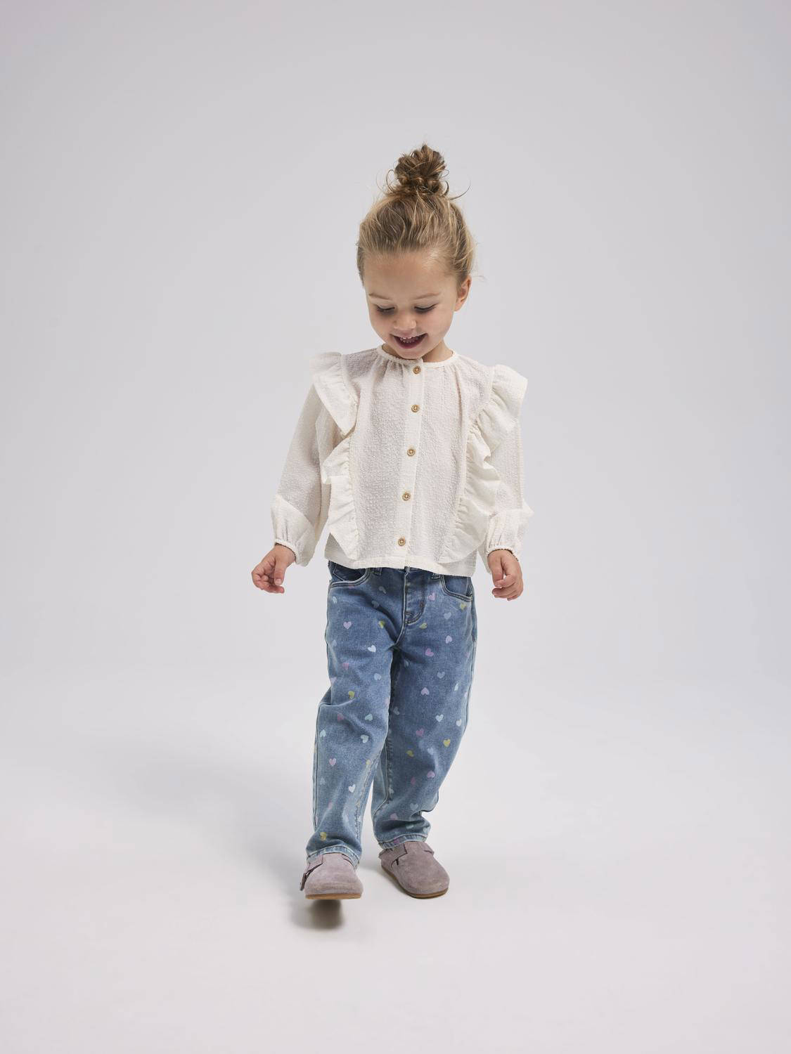 NAME IT mom jeans NMFBELLA met hartjes medium blue denim