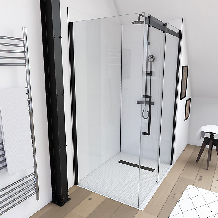 Paroi de douche fixe noir Galedo Rolling transparente 90cm