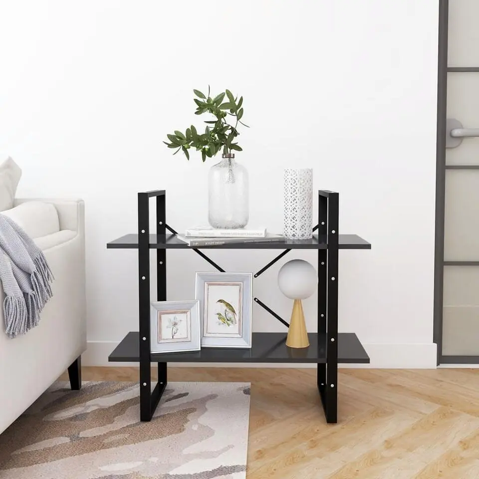 vidaXL - Boekenkast met 2 schappen X-vormige versteviging - Grijs - 80x30x70 cm