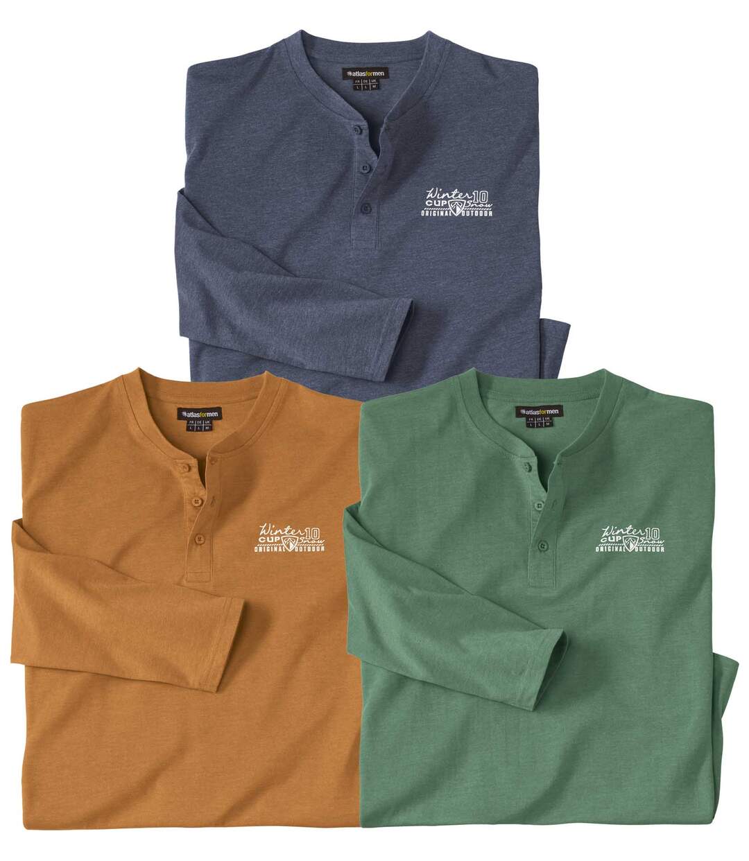 Lot de 3 Tee-Shirts Col Tunisien