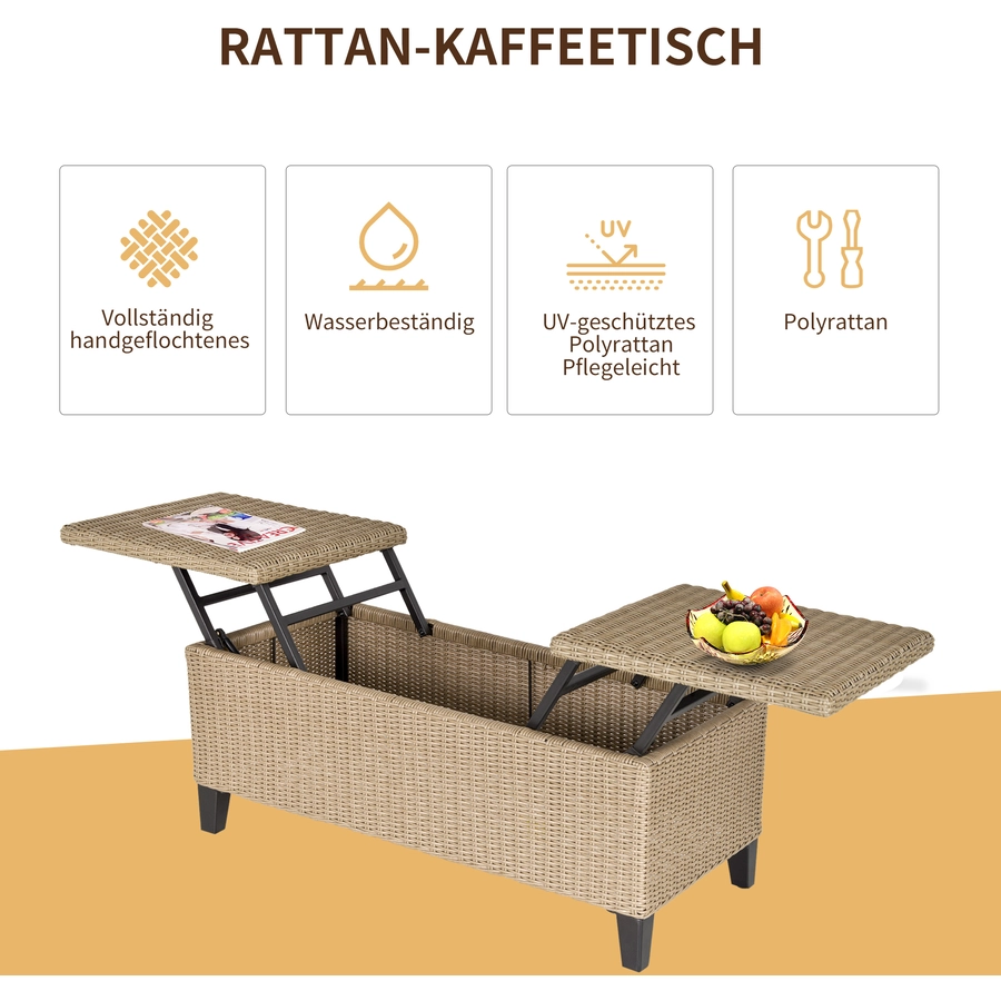 Outsunny 2in1 Gartentisch mit Stauraum khaki