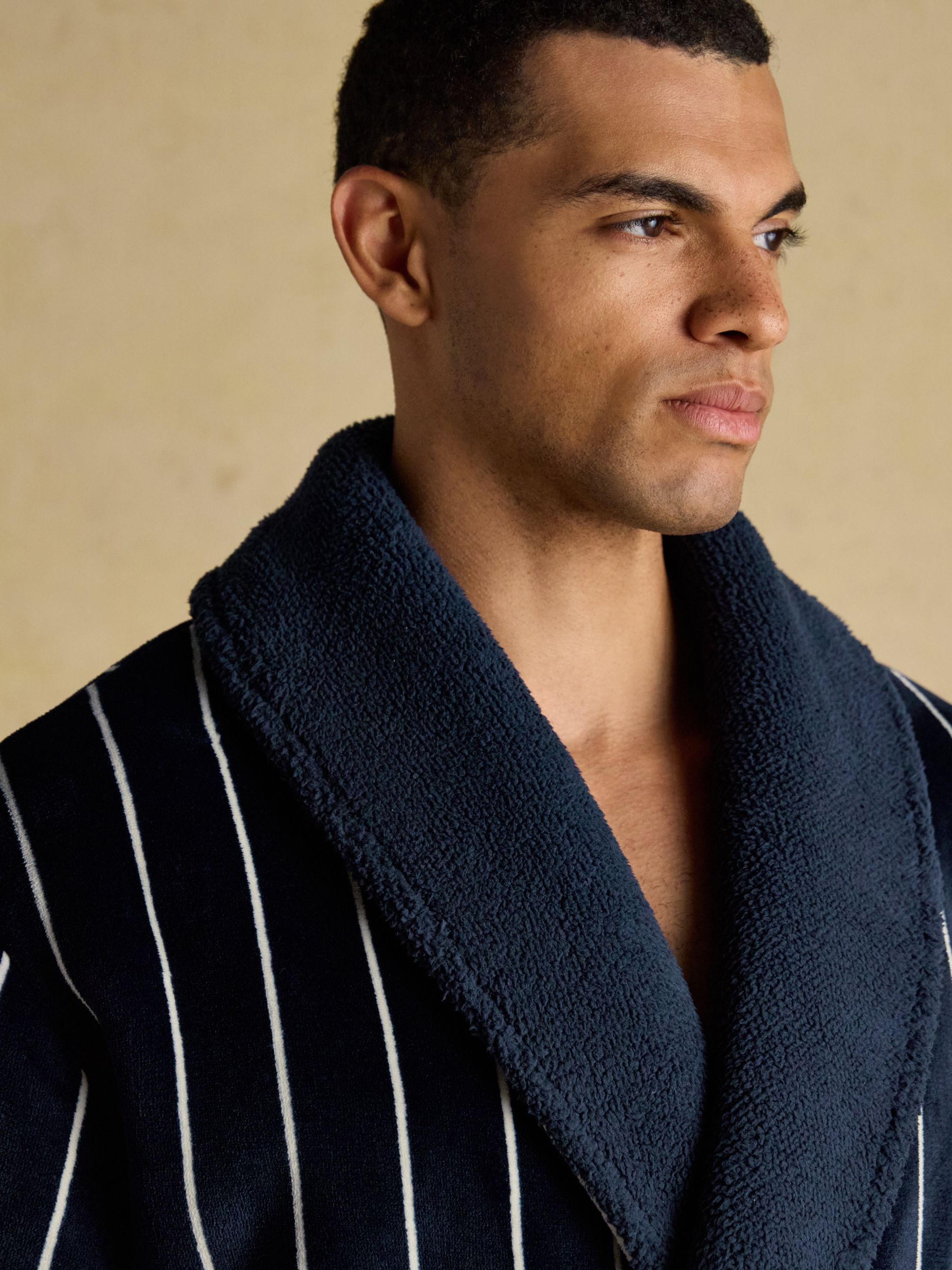 Marineblauw - Joules Montague Fleece Dressing Gown