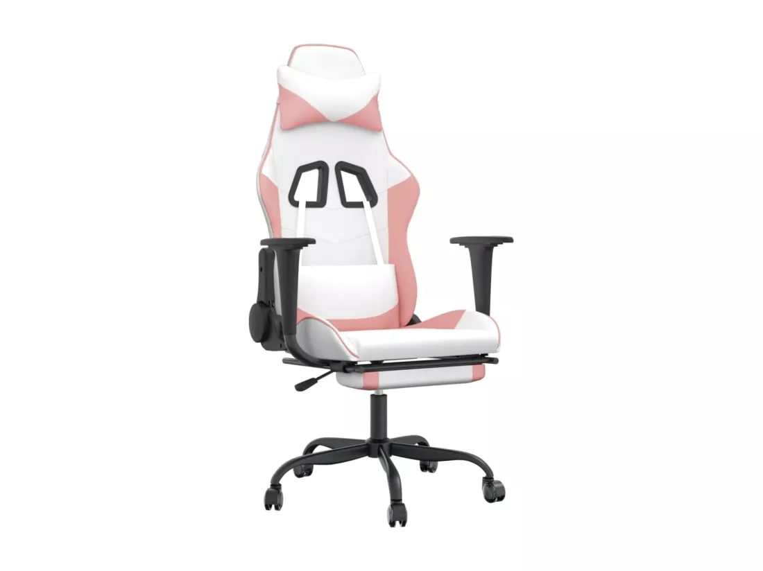 Chaise de jeu avec repose-pied Blanc et rose Similicuir