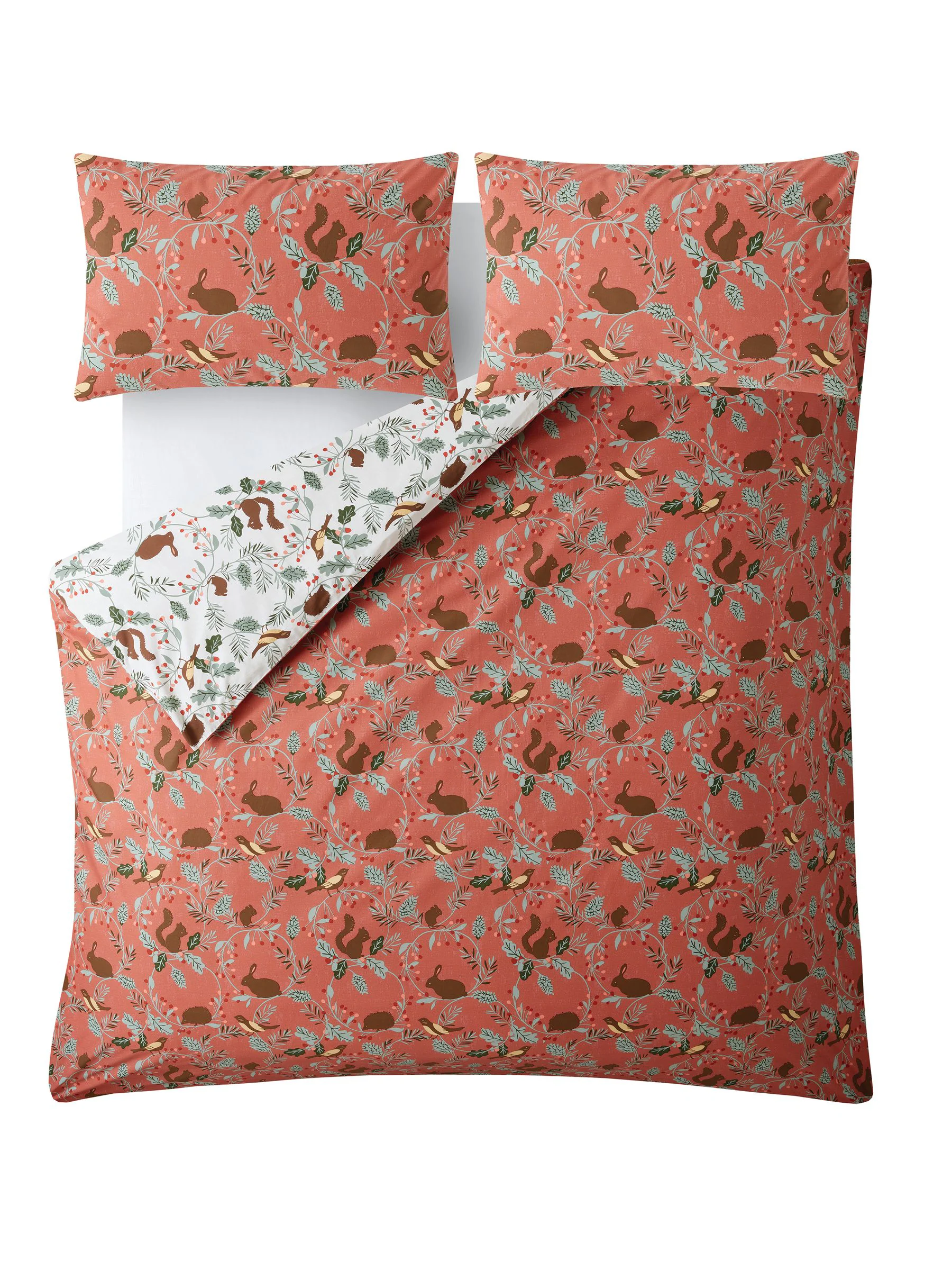 Laura Ashley Christmas 100% Cotton Autumnal Woodland Duvet Cover and Pillowcase Set