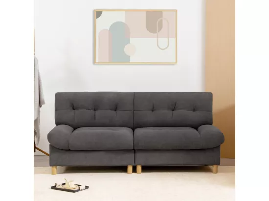 Canapé 2/3 places en Velours Teddy gris - Design ergonomique - avec poches de stockage, grande coussin - 201x85x90cm