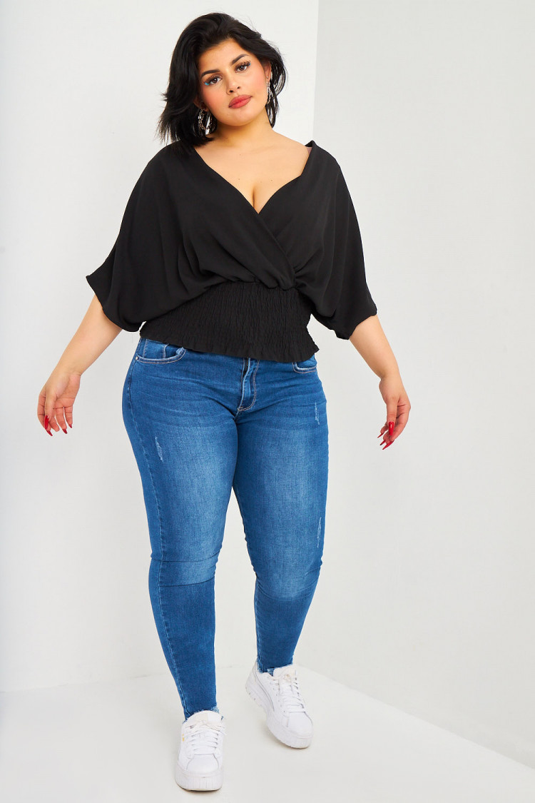 Blouse noire croisée manches courtes