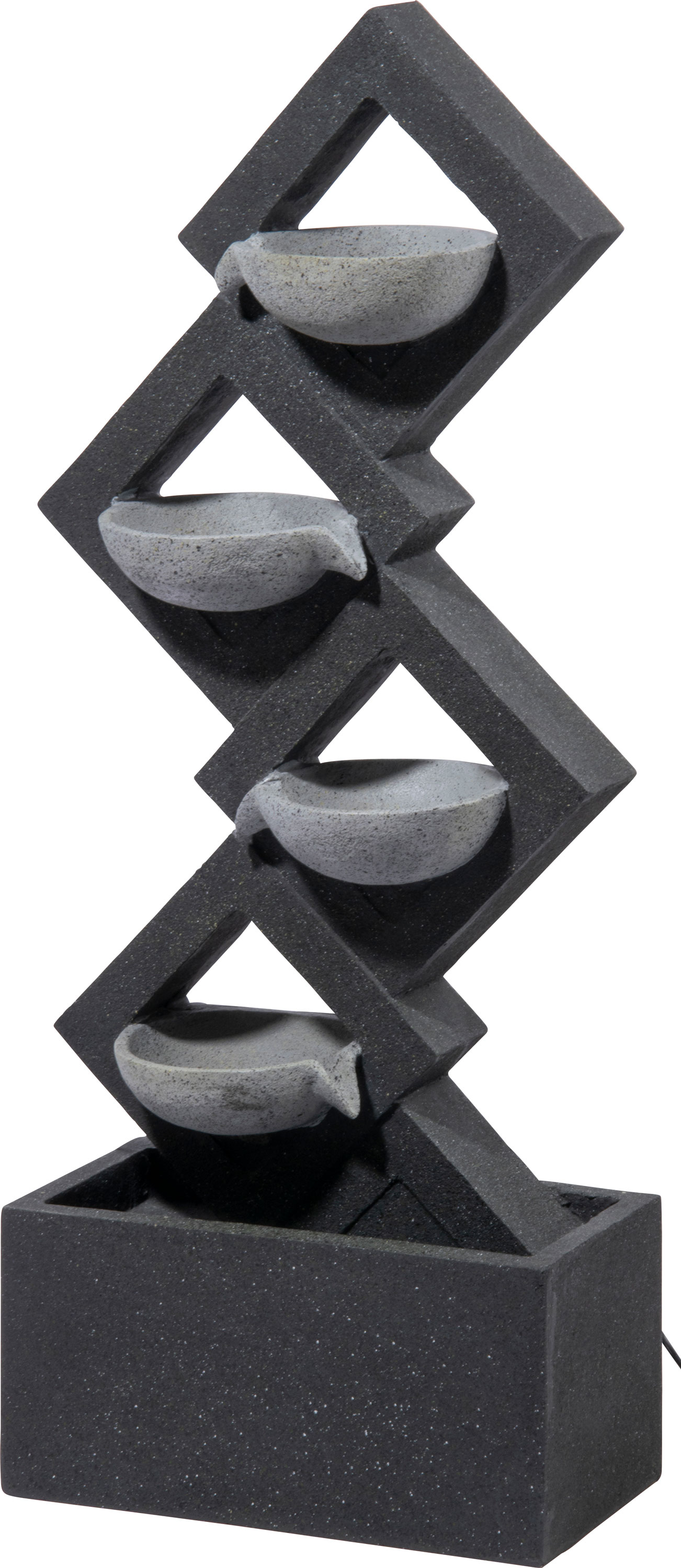 dobar Polyresin-Brunnen mit Pumpe und LEDs, eckig mit 4 Schalen, dunkelgrau