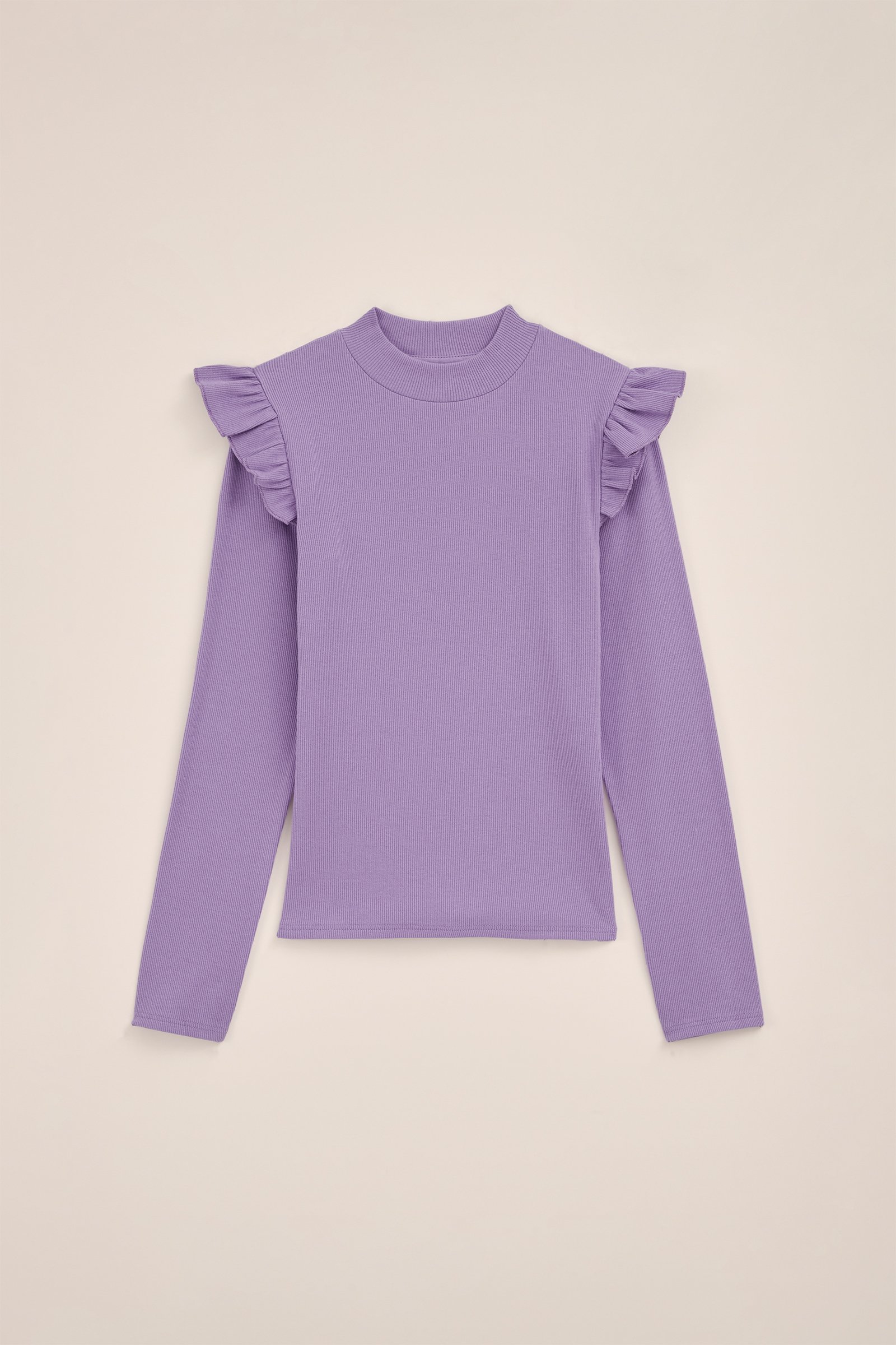 Meisjes geribd T-shirt met ruches WE Fashion Lila
