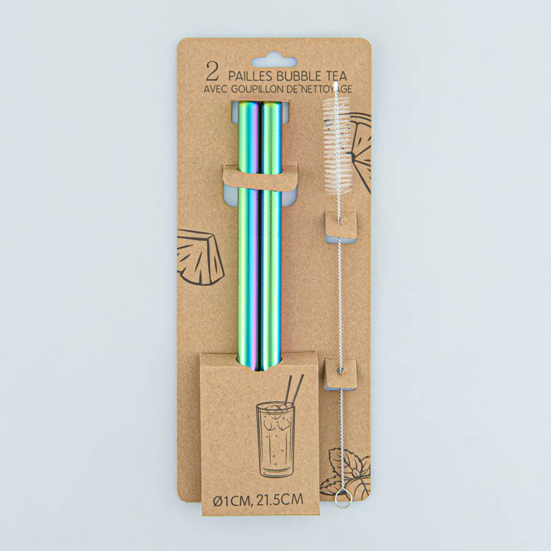 Lot de 2 pailles Bubble Tea avec goupillon