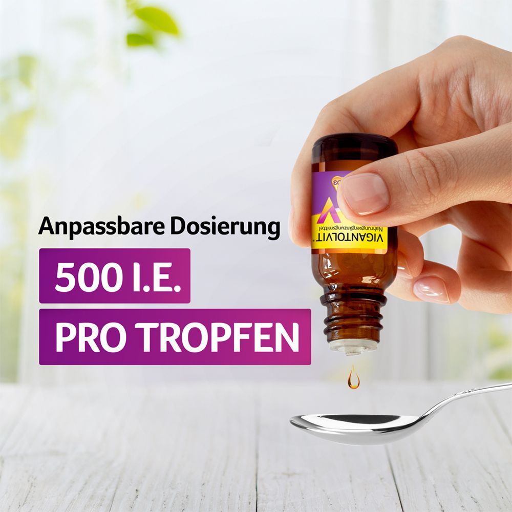 Vitamin D3  VIGANTOLVIT Öl, 500 I.E. pro Tropfen - Jetzt 10% Rabatt mit dem Code vigantolvit10 sparen*