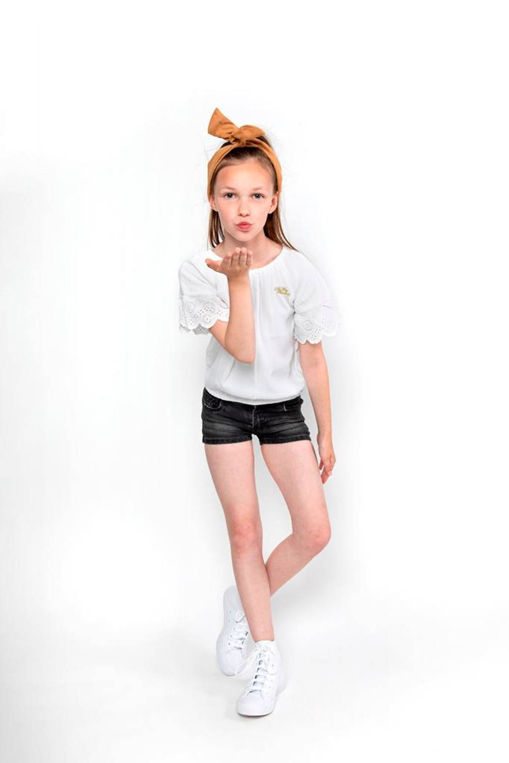 No Way Monday T-shirt met broderie wit