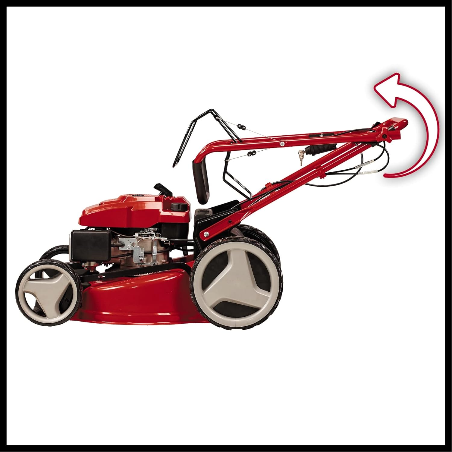 Einhell Benzin-Rasenmäher GC-PM 46 S HW-E (2 kW, 1 Zylinder, 4-Takt-Motor, für bis zu 1.400 m², Elektro-Start-Funktion, abschaltbarer Hinterradantrieb, 65 l-Grasfangsack)