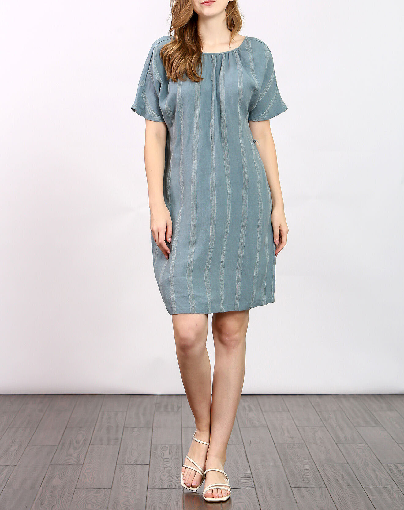 See u Soon Robe 100% Lin Zoé rayée ton sur ton bleue