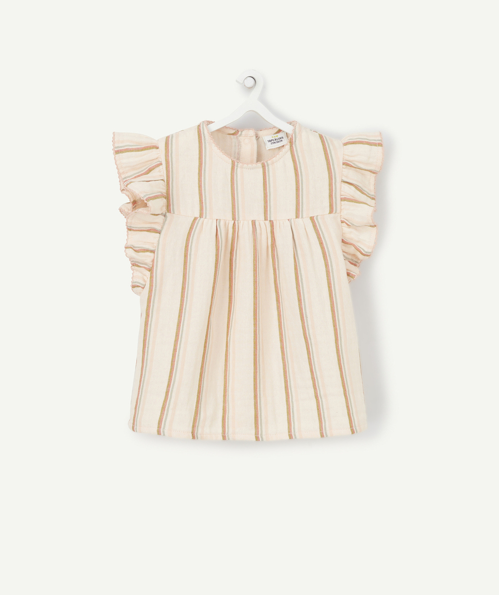 BLOUSE BÉBÉ FILLE EN COTON ROSE AVEC RAYURES COLORÉES