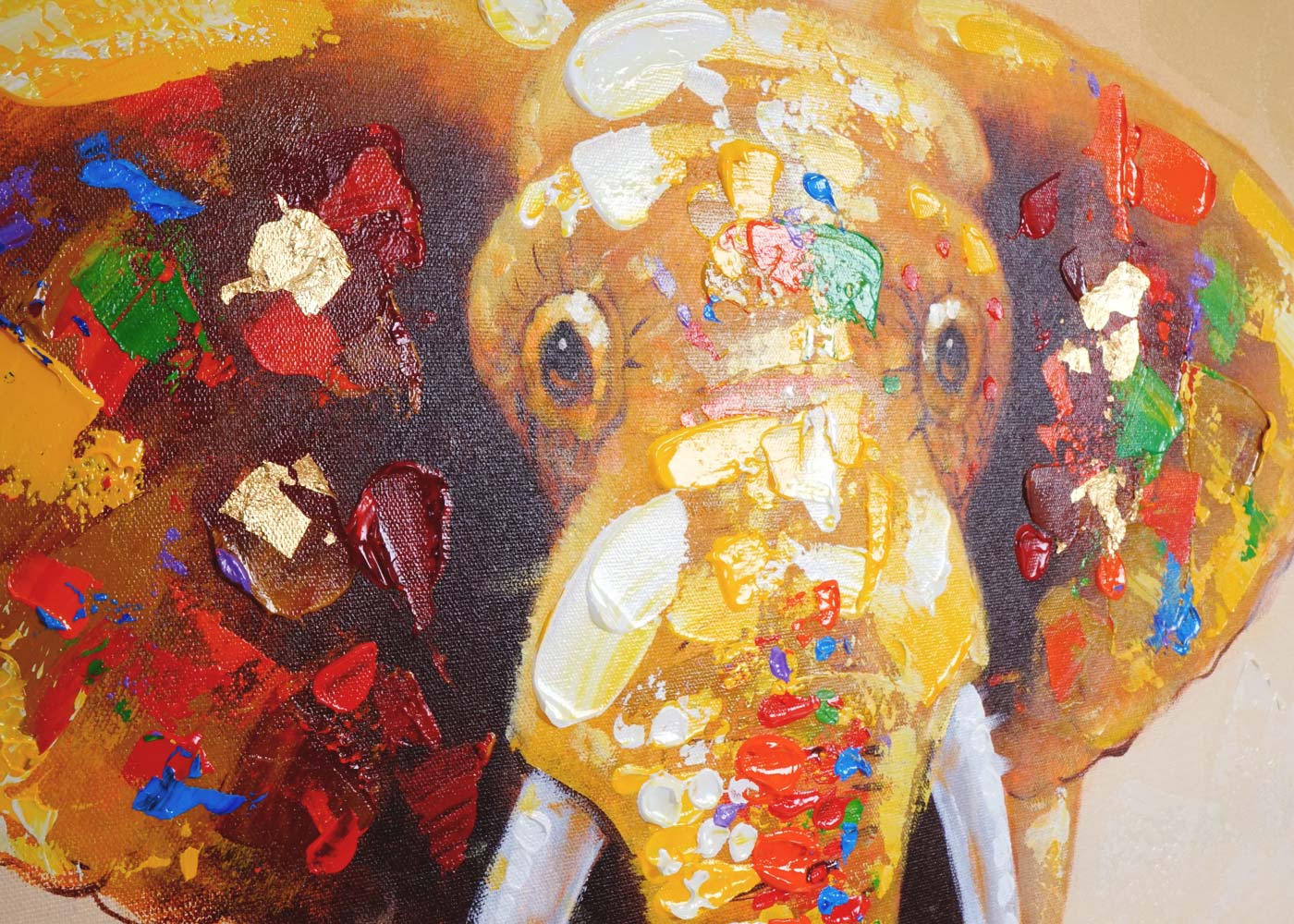 Wandbild Elefant, 100% handgemaltes Ölgemälde Gemälde XL, 100x80cm