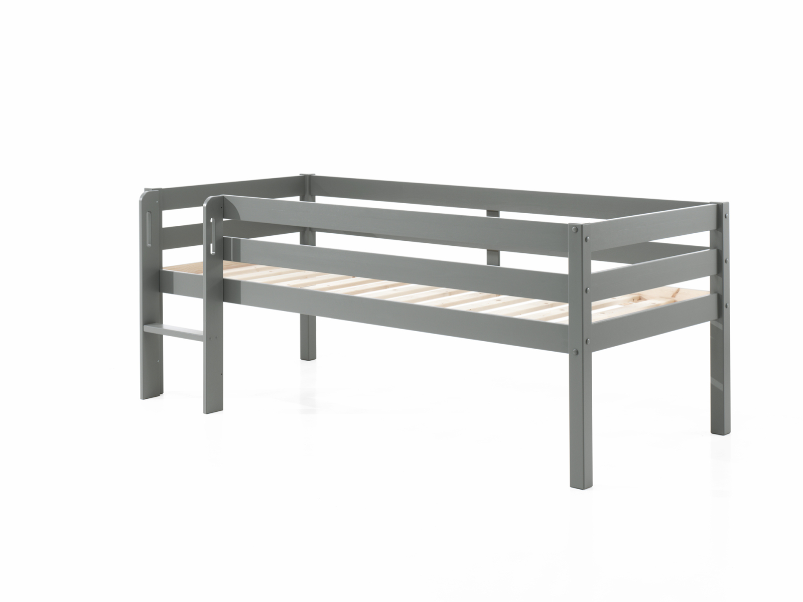Kojen-Spielbett - grau - Leiter - Rolllattenrost - 90x200 cm
