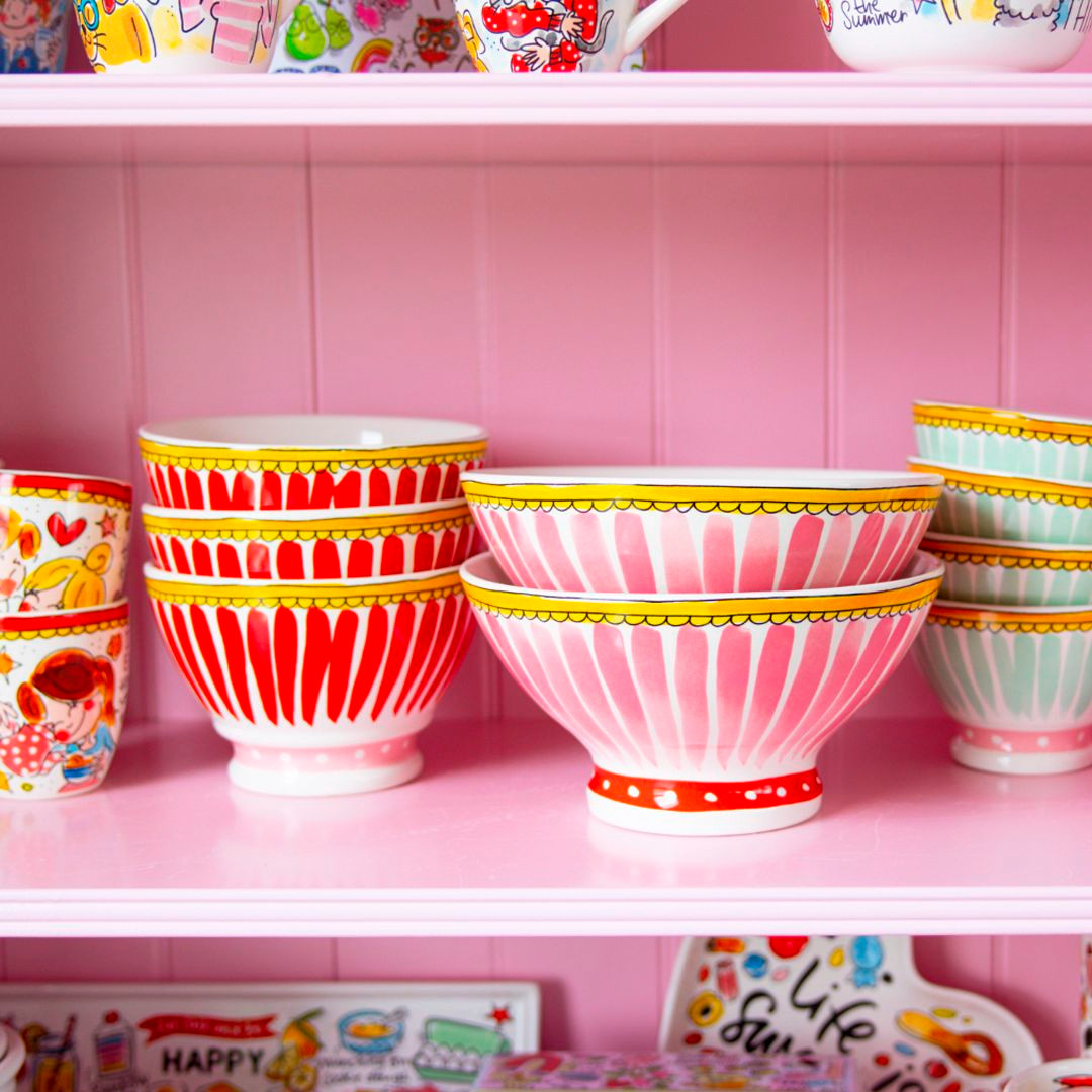 Vintage schaal roze streep Ø21cm