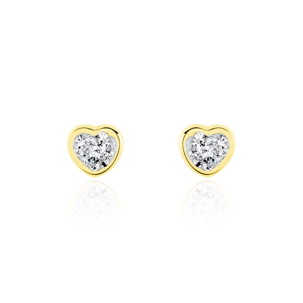 Boucles D'oreilles Puces Daria Cœur 0 Or Jaune Strass